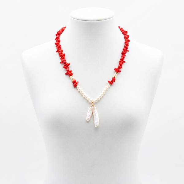 Collier en Corail Rouge Naturel & Perles Naturelles – Élégance Marocaine