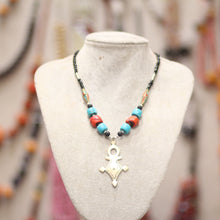 Collier Croix du Sud en Turquoise, Corail & Pierre de Lave