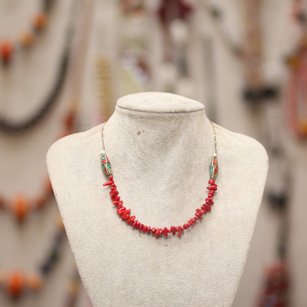 Collier en Corail Naturel et Argent 925 – Détails Turquoise & Corail