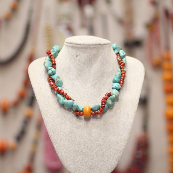 Collier Turquoise & Corail Naturel – Éclat Amazigh