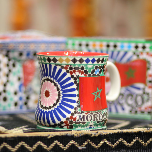 Mug Marocain en Céramique – Tasse “I ❤️ Morocco” aux Motifs Traditionnels