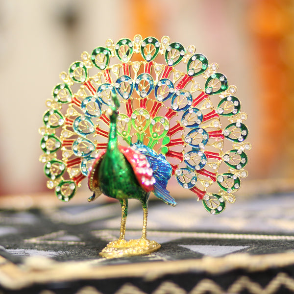 Paon Décoratif Marocain Élégant – Figurine Artisanale Multicolore avec Strass