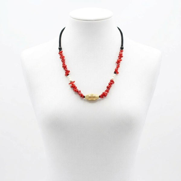 Collier en Corail Rouge Naturel & Perles Blanches – Bijou Marocain Artisanal