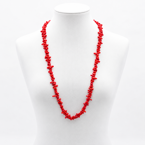 Sautoir en Corail Rouge Naturel – Élégance Artisanale Marocaine