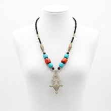 Collier Croix du Sud en Turquoise, Corail & Pierre de Lave