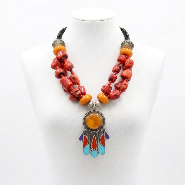 Collier en Corail Naturel, Turquoise & Lapis-Lazuli – Pièce Artisanale