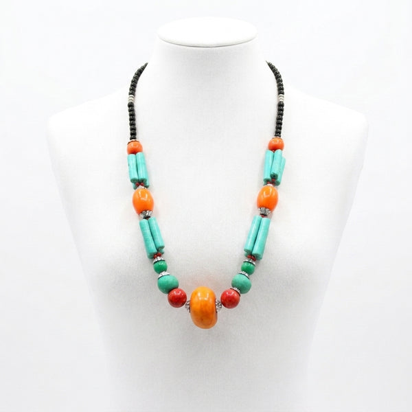 Collier Marocain Artisanal Multicolore – Perles Turquoise, Orange & Vertes