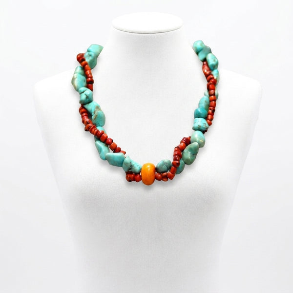 Collier Turquoise & Corail Naturel – Éclat Amazigh