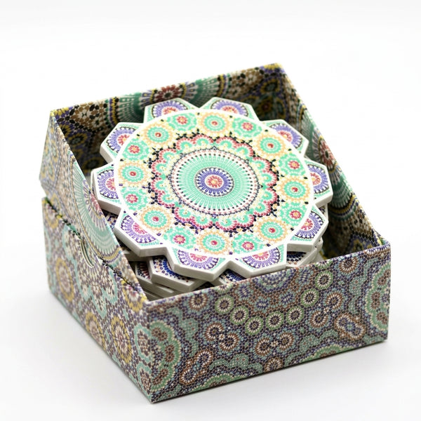 Set de 6 Dessous de Verre Marocains en Céramique – Motifs Mandala & Artisanat Oriental