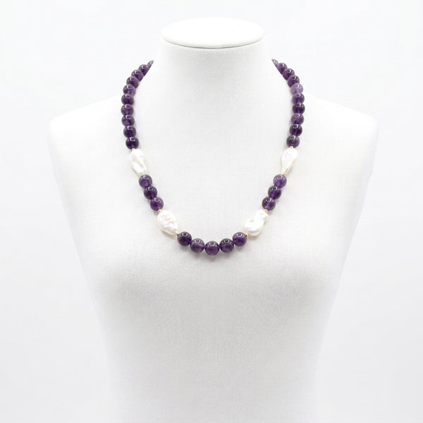 Collier en Améthyste Naturelle & Perles Naturelles – Lilas